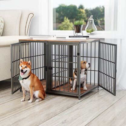 Three-Door Furniture-Style Dog Crate with Removable Tray