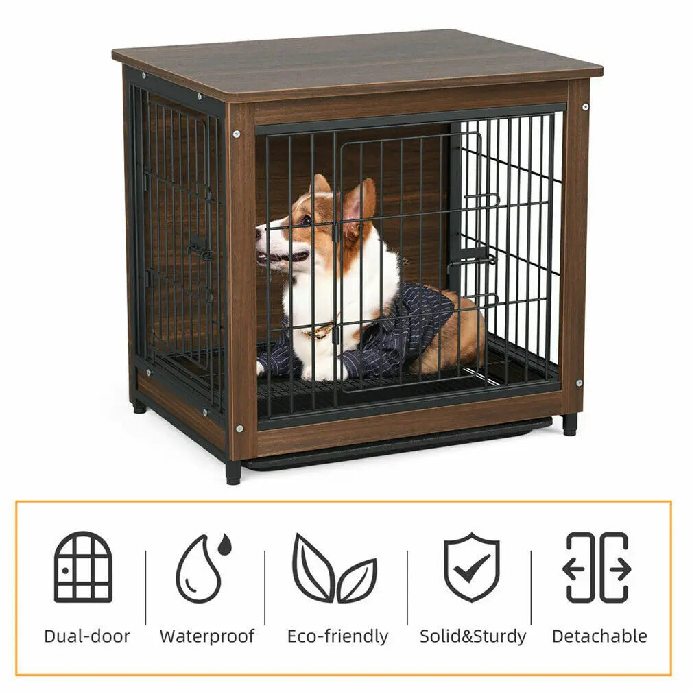 High-End Wooden Dog Crate - Indoor Pet Kennel and End Table, Brown Furniture Style Cage