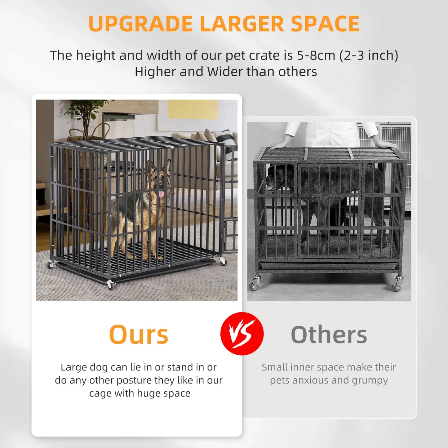 Mobile Heavy Duty Metal Dog Crate - Pet Kennel Playpen with 3 Locking Doors and Bottom Tray