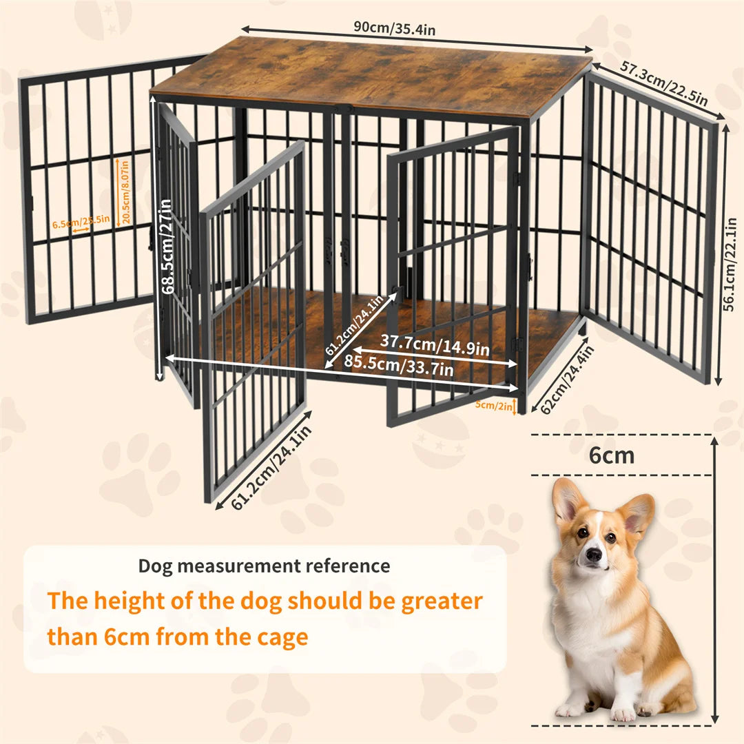 Heavy Duty Furniture Style Dog Crate Side Table with Four Doors and Divider - Indoor Kennel with Unlimited Combination Options for Puppies