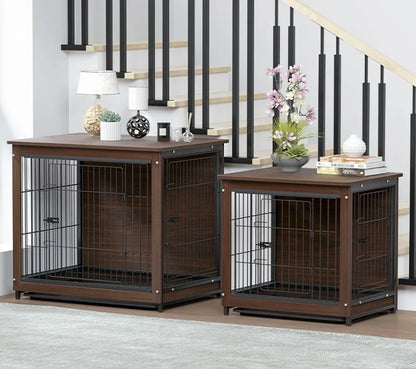 High-End Wooden Dog Crate - Indoor Pet Kennel and End Table, Brown Furniture Style Cage