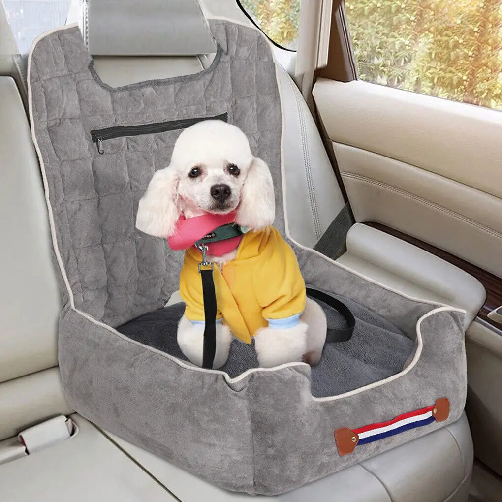 Dog Car Seat Protector - Anti-Slip Travel Booster Seat with Storage Pockets and Safety Leash, Holds up to 14kg