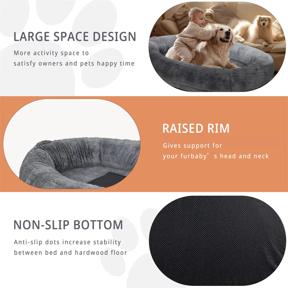 Human Size Large Dog Bed with Detachable Cover and Blanket - 66" (170CM)