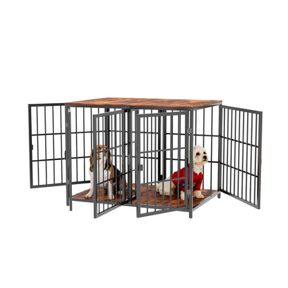 Three-Door Furniture-Style Dog Crate with Removable Tray