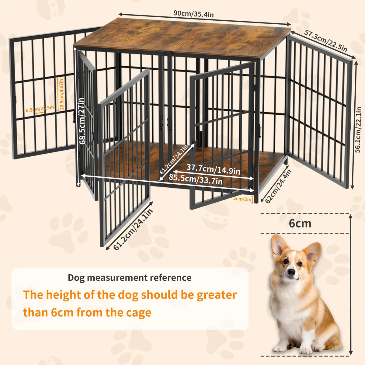 Three-Door Furniture-Style Dog Crate with Removable Tray