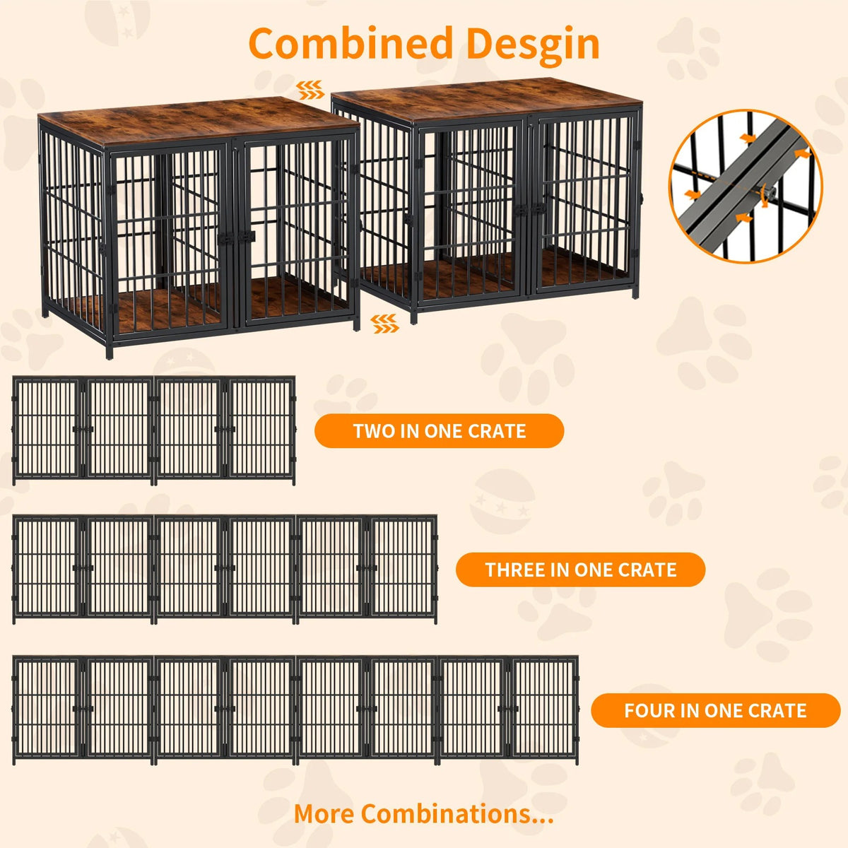 Three-Door Furniture-Style Dog Crate with Removable Tray