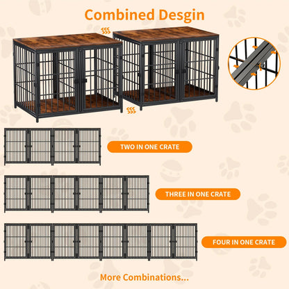Three-Door Furniture-Style Dog Crate with Removable Tray