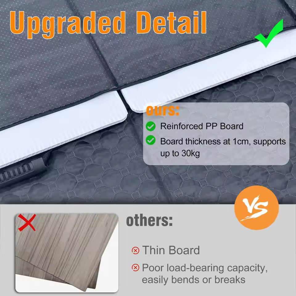 Comparison showing a reinforced 1cm thick PP board supporting up to 30kg versus a thin board that easily breaks.