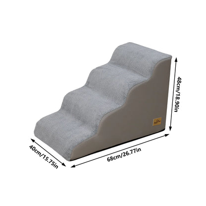 4-step gray curved pet stairs measuring 40cm L x 68cm W x 48cm H.