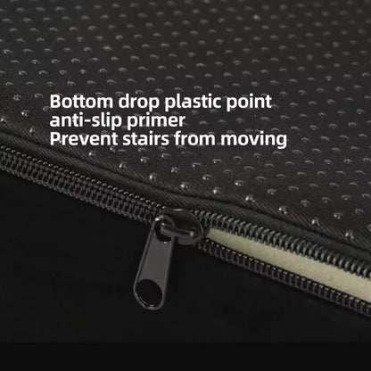 Anti-slip bottom and zipper on gray pet stairs.