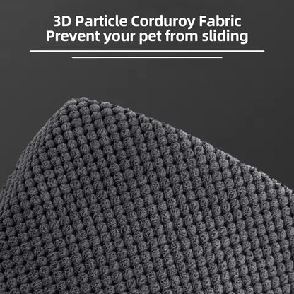 Textured gray 3D particle corduroy fabric designed to prevent pet sliding.