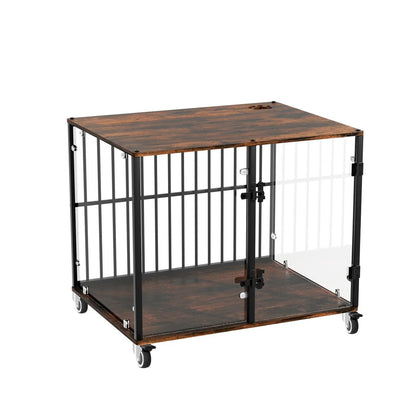 Tempered Glass Furniture-Style Dog Crate with Wheels