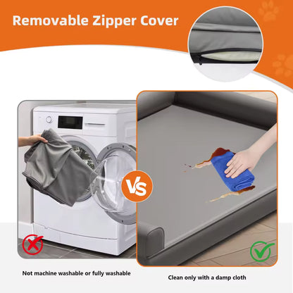 Removable zipper cover with a note stating it is not machine washable, requiring cleaning with a damp cloth only.
