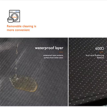 Waterproof layer and 600D anti-skid rubbering bottom features of the pet bed.