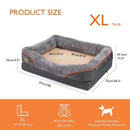 Product size chart for extra-large dog bed showing dimensions of 97x72x29.5cm for dogs 40-60kg.