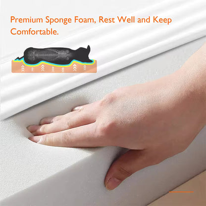 A hand pressing into the thick, supportive premium sponge foam of the pet mattress.