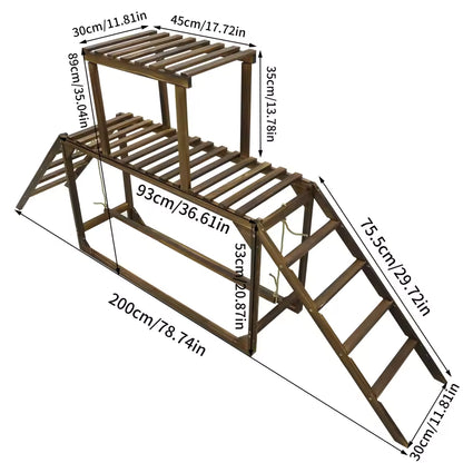 Diagram showing the dimensions of the wooden chicken perch and swing set.